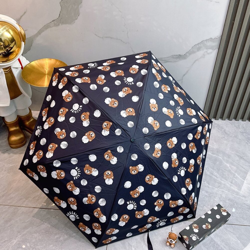 Moschino Teddy Bear Print Black Folding Umbrella - Picture 9 of 9